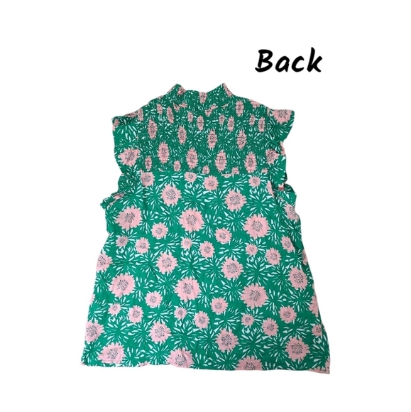 THML Smocked Flutter Sleeve Top Green Pink Floral Size Large - Picture 2 of 10